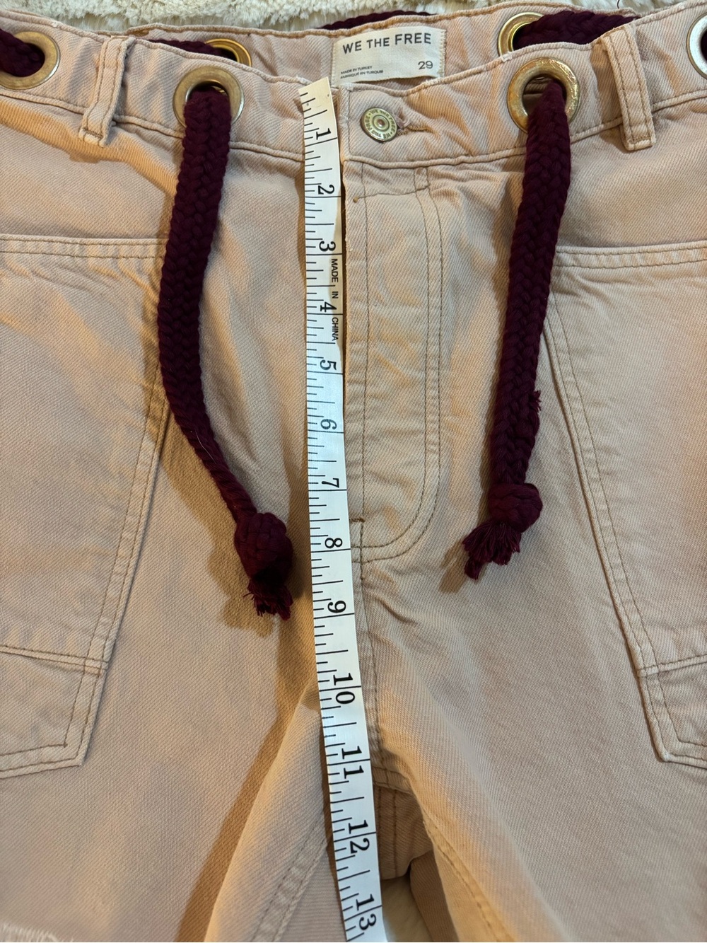 We The Free Moxie Denim Light Pink Shorts with Burgundy Drawstring - Picture 4 of 5